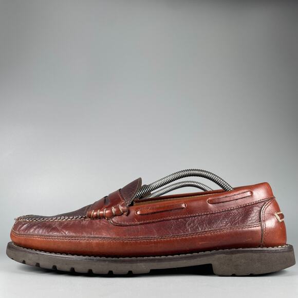 LL Bean Allagash Men\'s Size 11.5 D Brown Leather Slip On Penny Loafer Dress Shoe